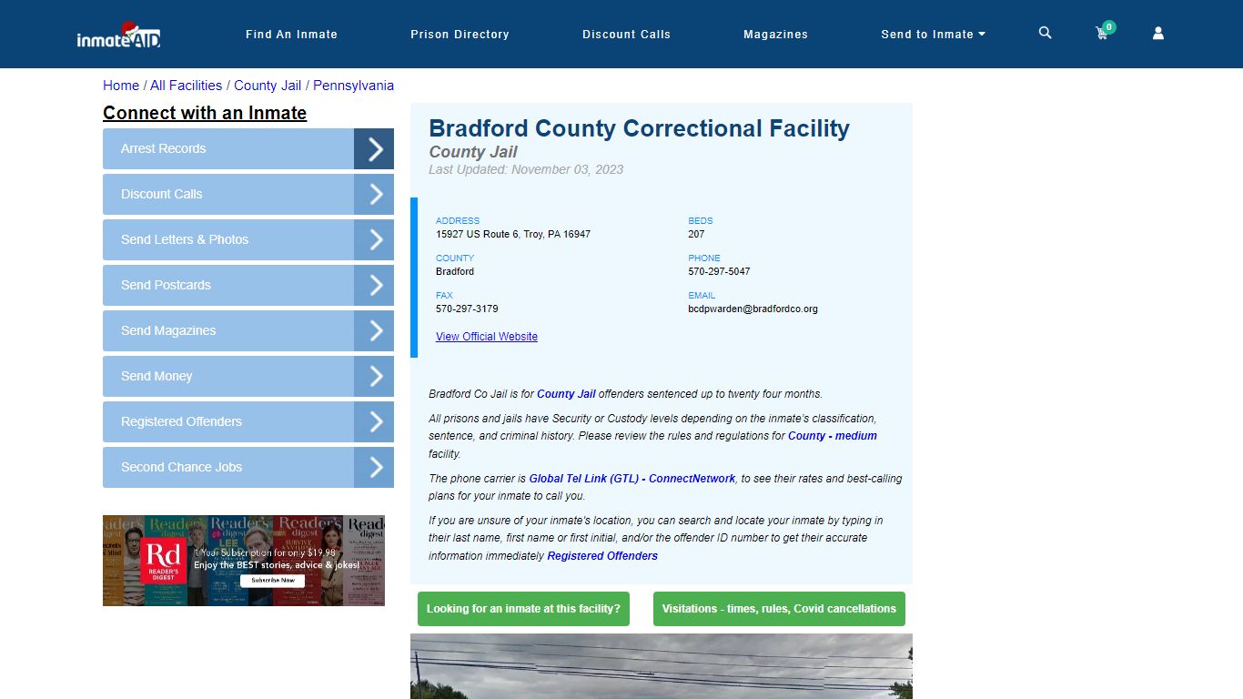 Bradford County Correctional Facility - Inmate Locator - Troy, PA